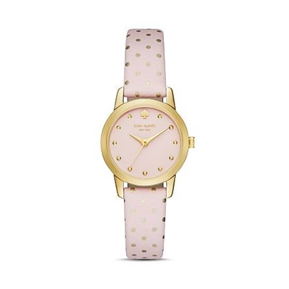 Kate Spade Blush Pink Gold Polka Dots Leather Buckle Strap Yellow Gold Color EUC